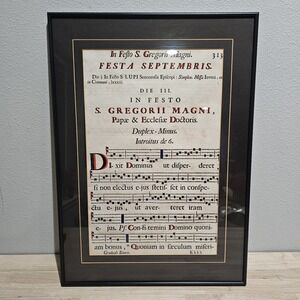 Old Framed Gregorian Chant Leaf: Feast of St. Gregory the Great
